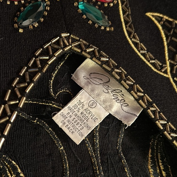 Vintage Jeweled Sleeveless Sweater Dress with V-Back, Size S - Picture 5 of 8